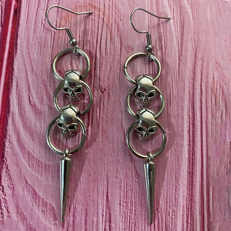 

Egirl Accessories Aesthetic Skull Dangle Earrings Punk Unique Grunge Earrings Men Women Gothic Jewelry Cool