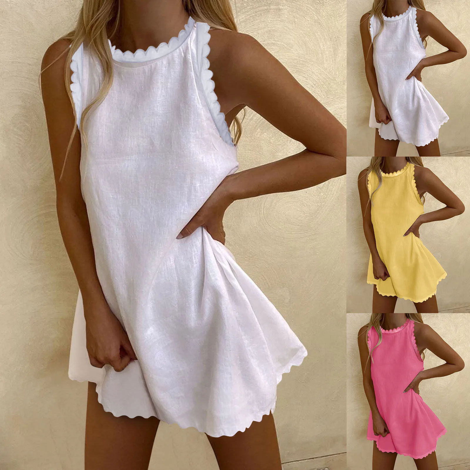 

Платье женское хлопковое без рукавов, свободный пляжный праздничный сарафан с круглым вырезом, Модная Удобная майка, пижама, лето