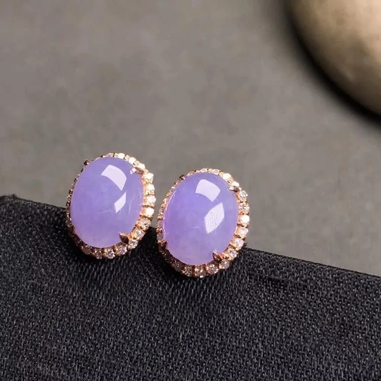 

Original Natural Jade Emerald Violet Inlaid Earrings Jewellery Fashion Accessories DIY Hand-Carved Woman Amulet Gifts