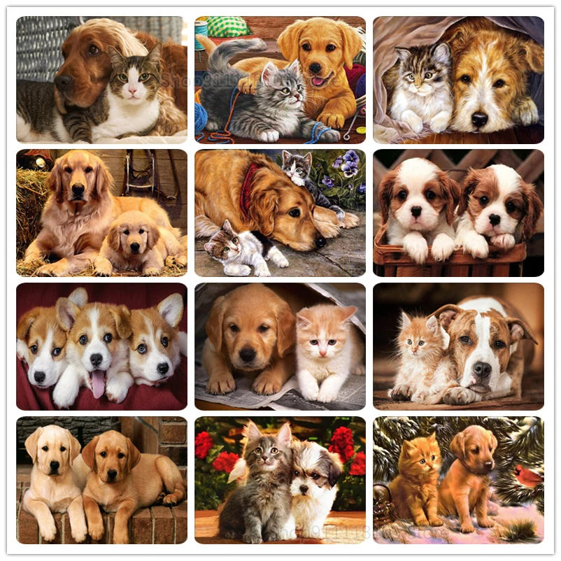 

Art Diamond Painting Full Square Drill Cat Diamond Mosaic Dog Mosaic Kits Animal Picture Rhinestones Bead Embroidery