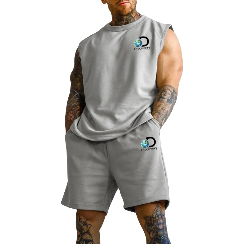 Sleeveless Suit T-shirt Men's Summer Thin Tank Top Shoulder Basketball Casual Sports Short-sleeved Shorts Men's Suit