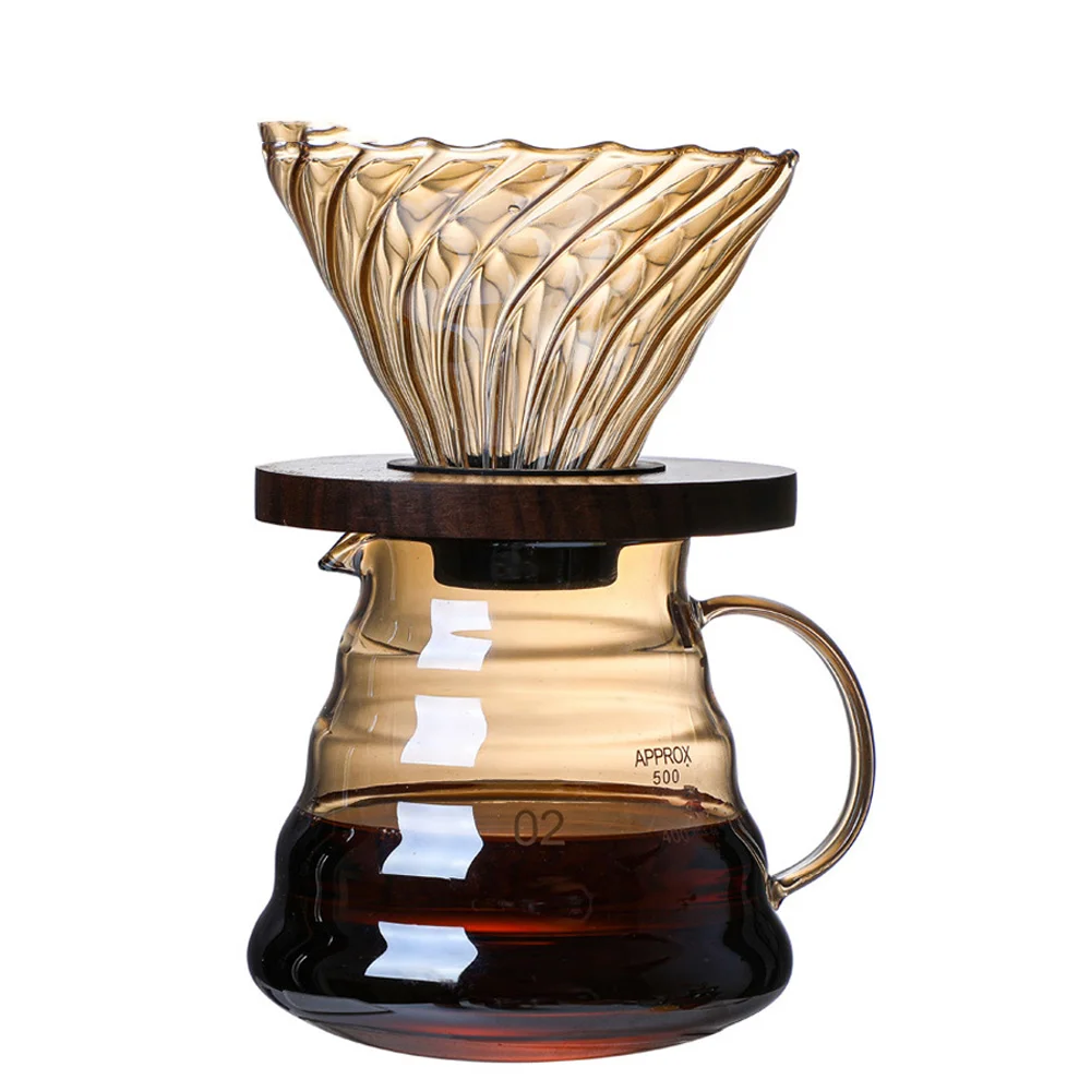 

Coffee Server Filter Glass Funnel Drip Coffee Maker Brewing Cup with Wooden