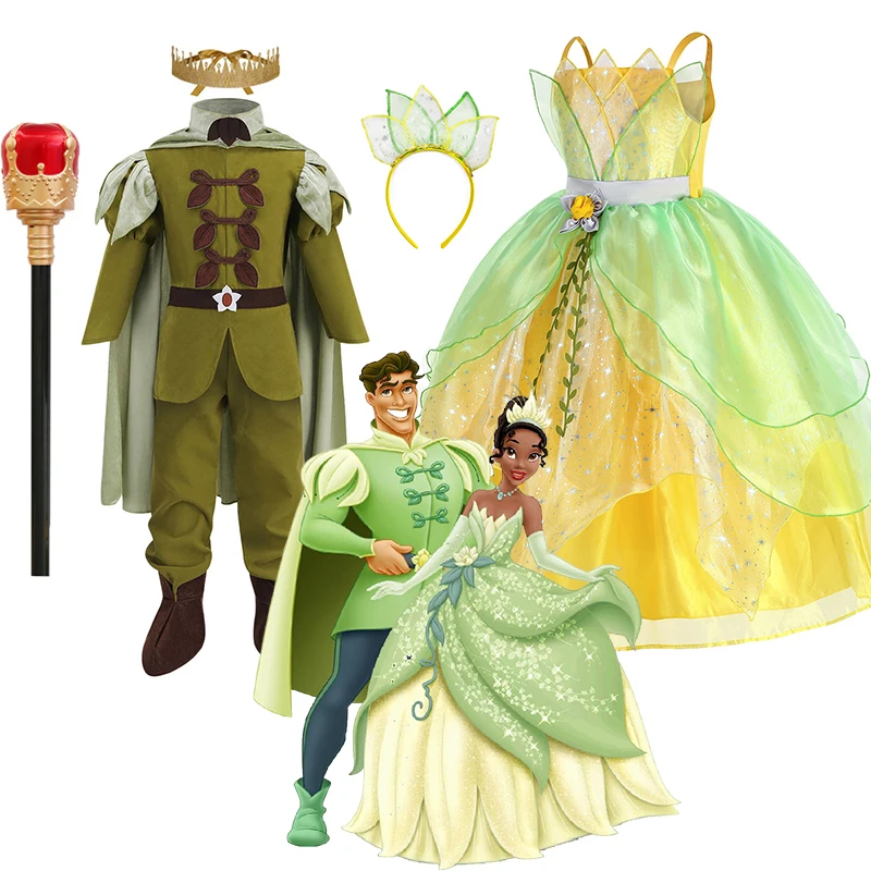 

Костюм для косплея Disney Tiana, одежда для ролевых игр принцессы и лягушки, красивые платья с феями и зелеными цветами, элегантное платье для выпускного вечера