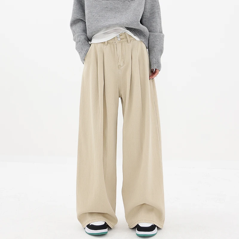 

Sandro Rivers Khaki Wide Leg Straight Jeans Women's New Winter Loose Drape Casual Pants