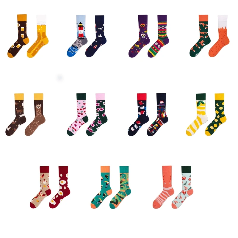 

Носки Асимметричные для мужчин и женщин, смешные короткие хлопковые жаккардовые, в стиле Харадзюку, с красочным мультяшным рисунком, для ск...