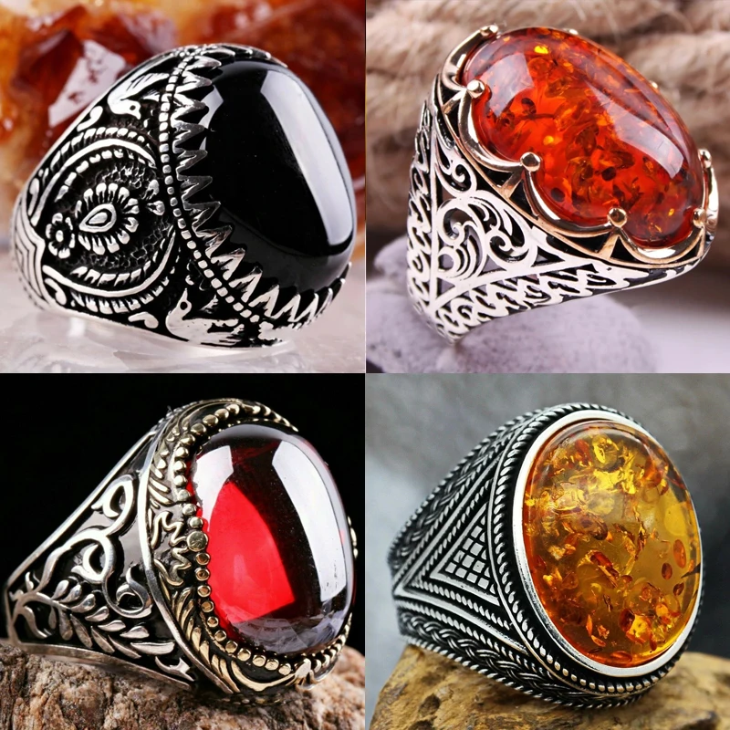 

New Copper Material Inlaid Black Gemstone Men's Ring European and American Embossed Fashion Banquet Senior Diamond Jewelry