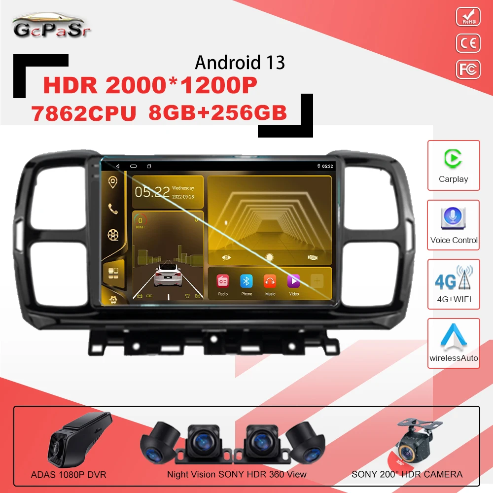 

Android 13 7862CPU Car Radio Multimedia Player For Citroen C5 Aircross 2017-2021Navigation GPS Stereo Head Unit Autoradio 4G DVD