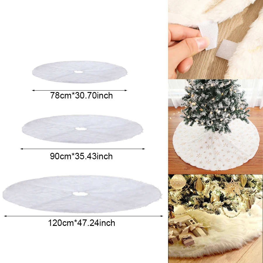 78/90/120cm Christmas Tree Skirt White Plush Faux Fur Carpet Christmas Decoration for Home Room New Year 2024 Navidad Decor Noel