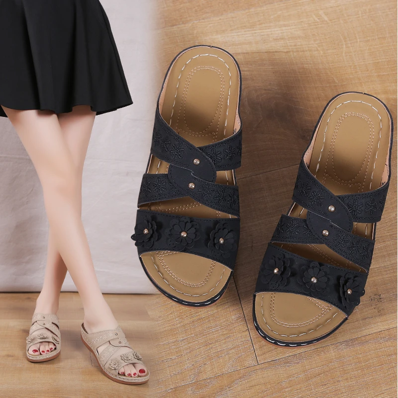 

Summer Women Wedge Sandals Premium Orthopedic Open Toe Slippers Vintage Anti-Slip Leather Casual Female Platform Retro Shoes New