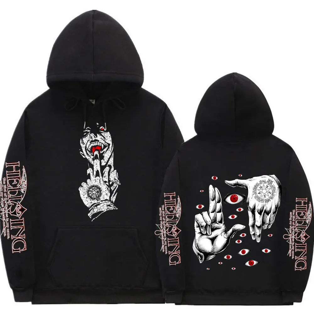 

Japanese Anime Original Design Alucard Hellsing Vampire Hunter Double Sided Graphics Hoodie Men Women Hoodies Cool Sweatshirt