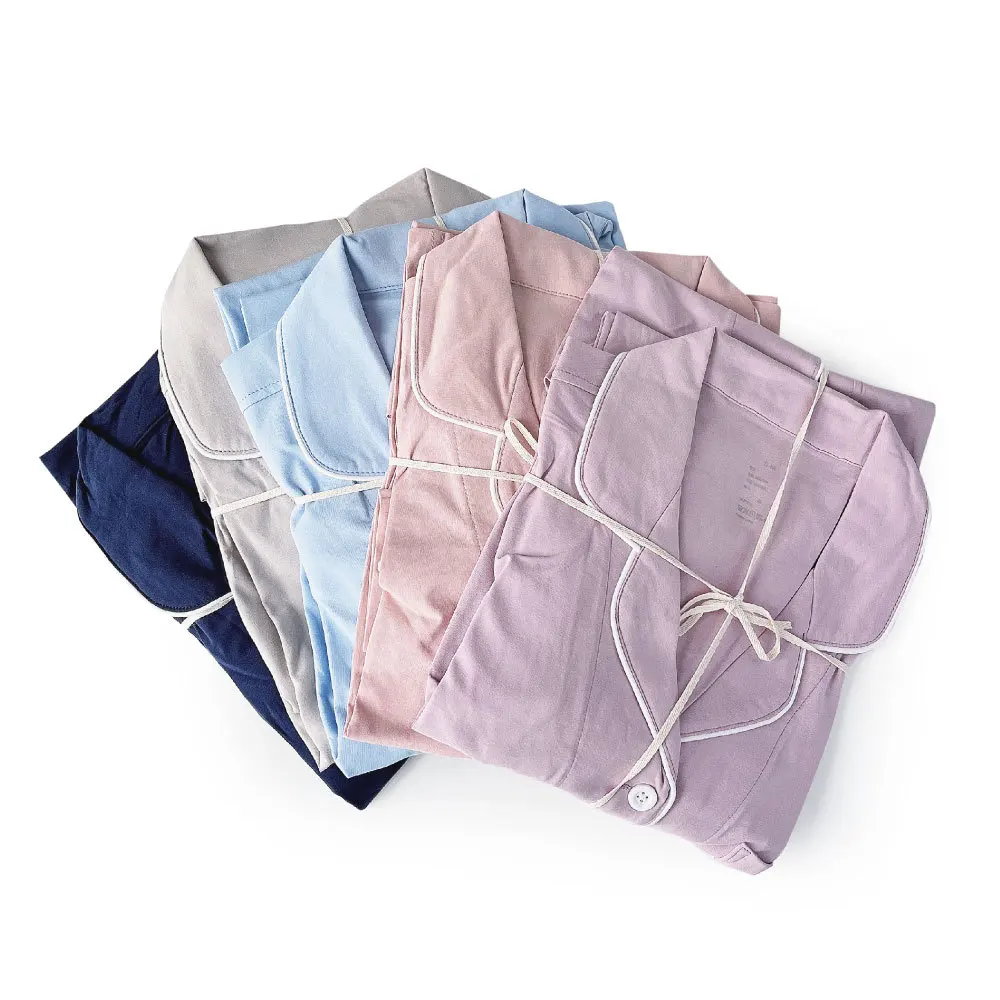 Couple Man Women Plain Color Women Cotton Pyjama Set Elegant Nightgown Sleepwear Shorts Pajamas Short Sleeves Home Wear Set