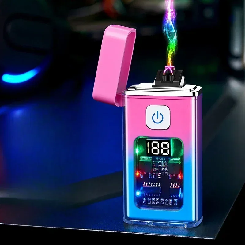 Фото Стильная USB перезаряжаемая электрическая зажигалка, крутая ветрозащитная двойная дуга, плазменные зажигалки для мужчин, гаджеты для кемпинга, пожарный стартер №3