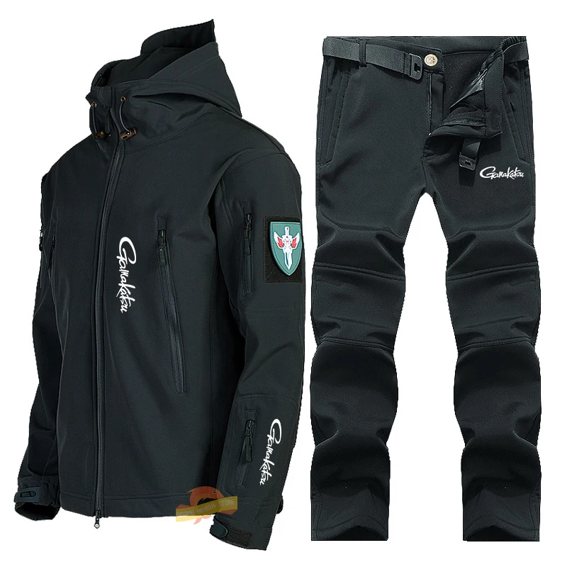 

Army Soft Shell Tactical Waterproof Fleece Fishing Suit Men Windproof Hooded Jacket Outdoor Sports Clothes Climbing Camping Pant