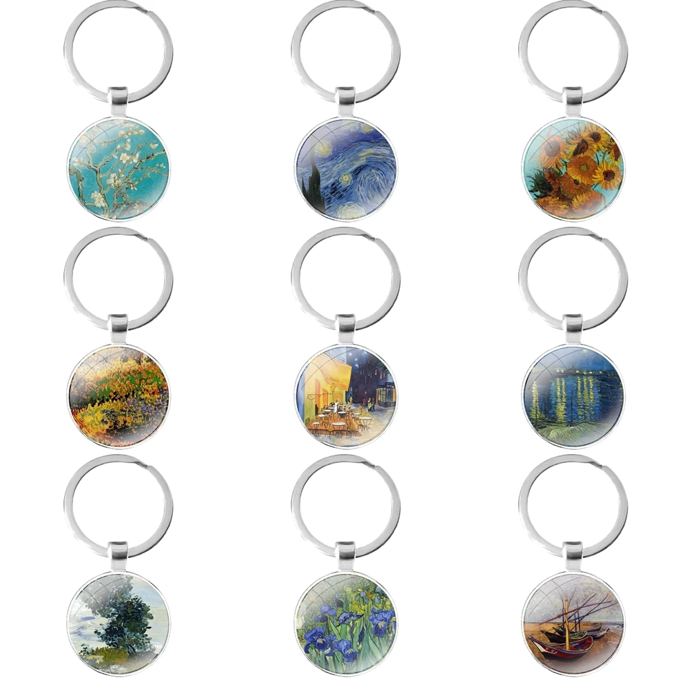 

glass cabochon keychain Car key chain Charms keychains Gifts Van Gogh Oil