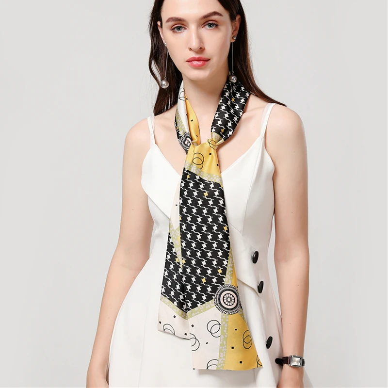 

Long Silk Skinny Scarf Women Print Elegant Neck Scarves Hair Head Ribbon Tie Bag Handle Decoration Foulard Collar Kerchief