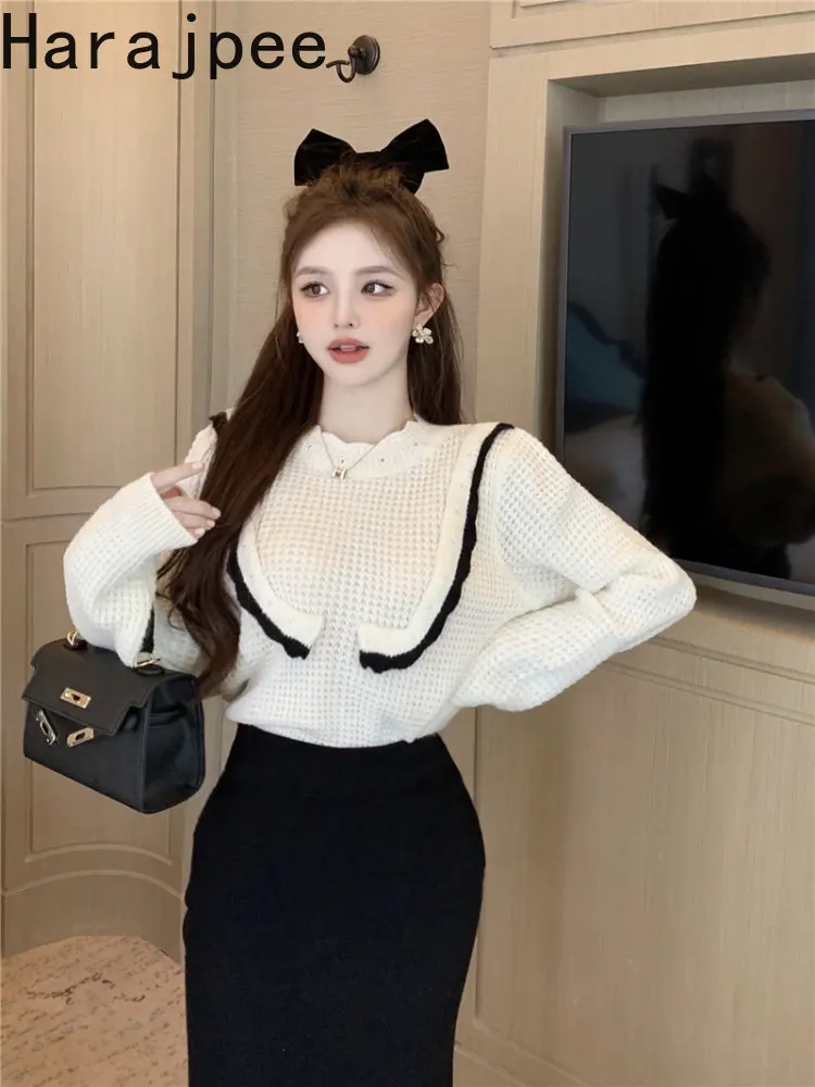 

Женский трикотажный пуловер Harajpee с длинным рукавом и ложным воротником