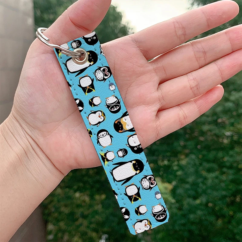 

Know Your Penguins leather motorcycle Custom Key chain Strap Key rings Hanging Holder Bag Wallet Trinket Keychain Hanging Bag