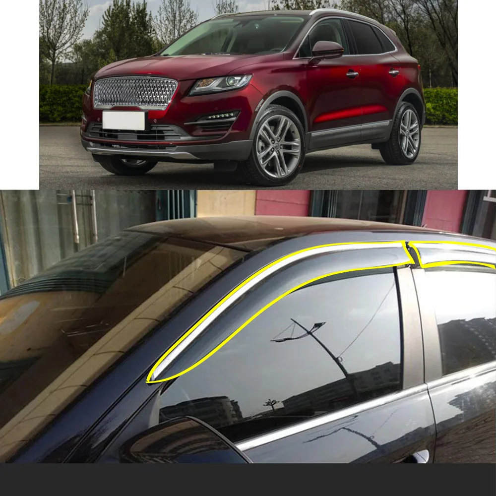 Car Body Styling Sticker Plastic Window Glass Wind Visor Rain/Sun Guard Vent Parts For LINCOLN MKC 2014 2015 2016 2017 2018 2019