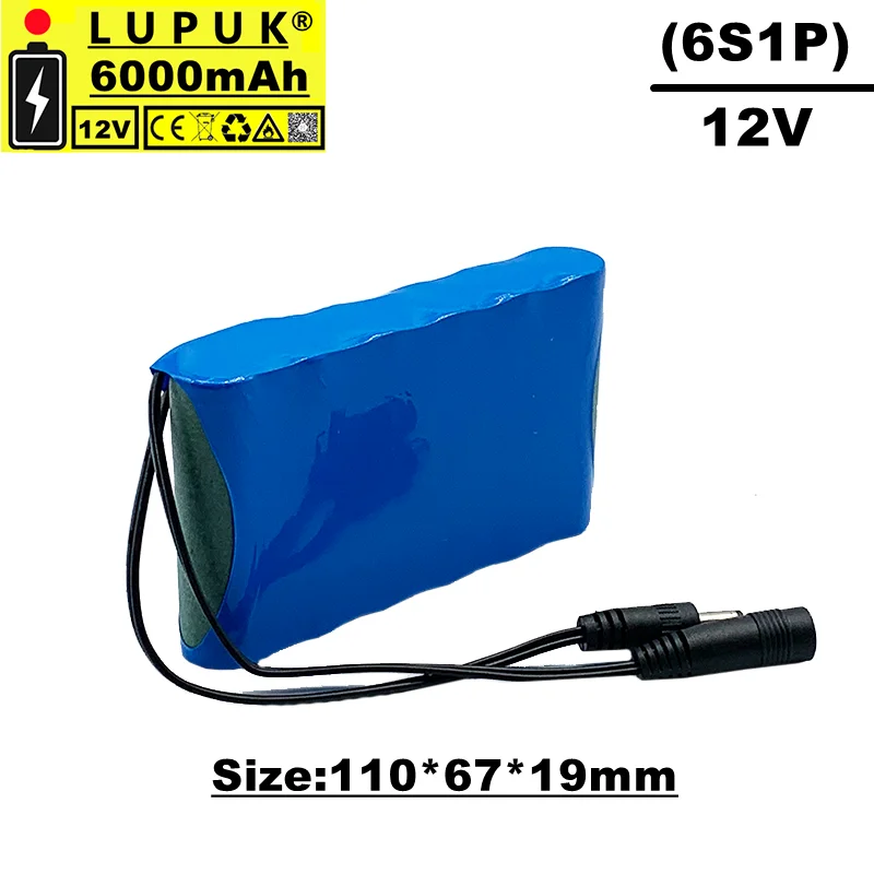 

Lupuk - batterie rechargeable Lithium - ion de haute qualité 18650, 3s2p, DC 12V, 6000mah, pour GPS, caméra de voiture, etc.