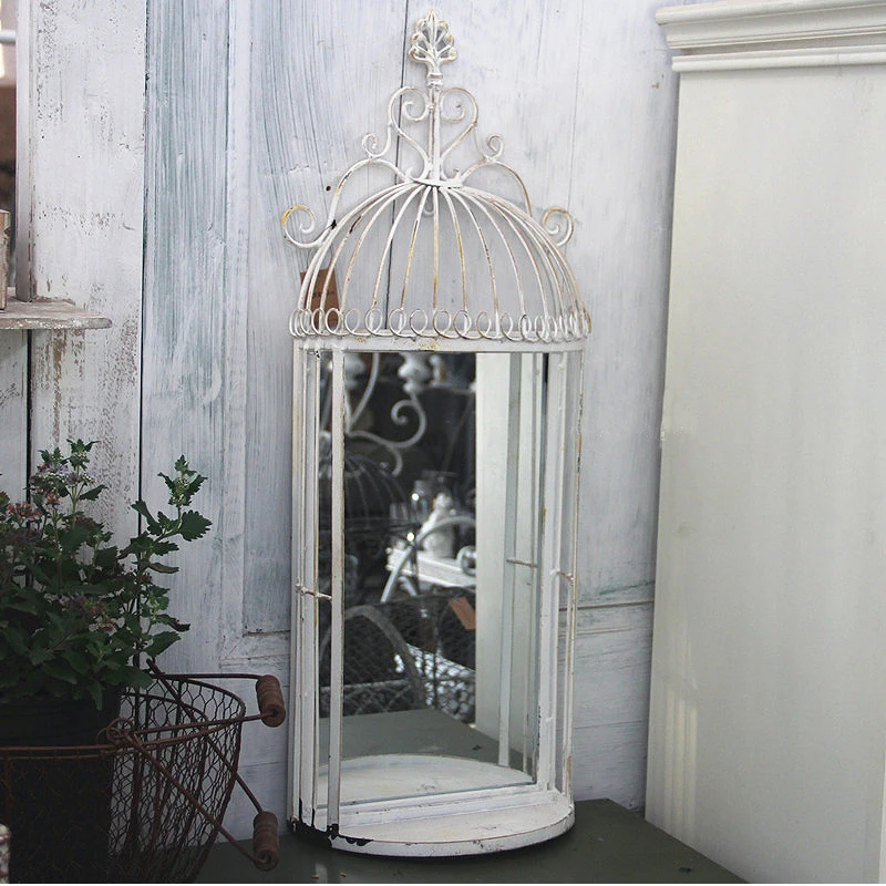 

Half Round Vintage Retro White Iron Wall Decoration Hanging Bird Cage Mirror