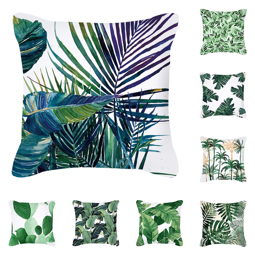 

Tropical Plants Pillow Cover Green Leaf Print Living Room Office Sofa Cushion Cover Home Decor Throw Pillow Case 45x45cm