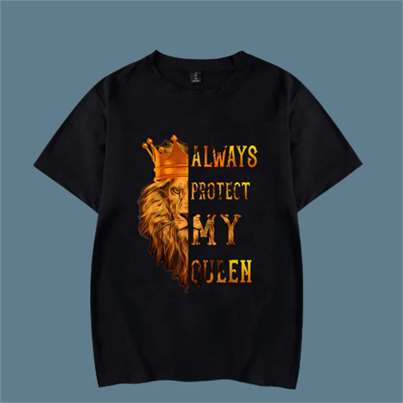 

Lion King and Queen Couples T Shirt Letters Print Top Fashion Short Sleeve Couple Clothes Korean Oversized Tshirt Women Men Tees