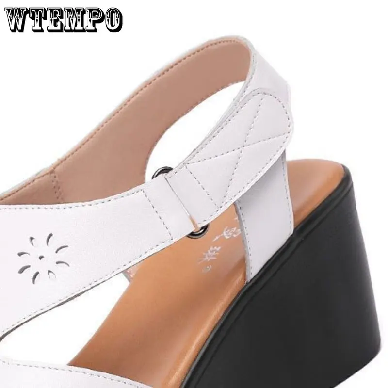 WTEMPO Women Wedge Sandals Summer Fashionable Hollow Platform Mother Shoes Comfortable and Versatile Fashion Retro Sandals