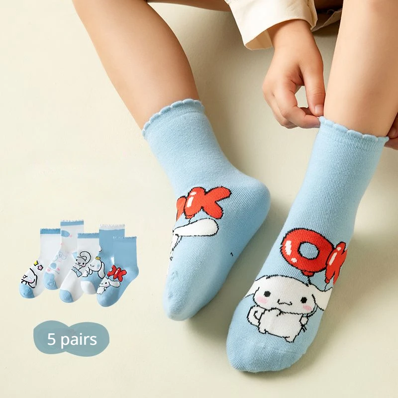 

5 Pairs/lot Sanrio Cinnamoroll Baby Girls Socks Kawaii Autumn Winter Children Socks Infant Toddler Socks Kids Students Socks