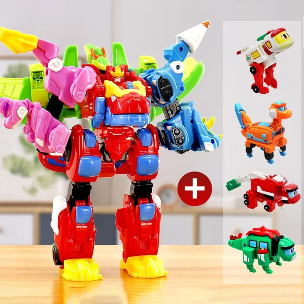 Фото 4 в 1 Gogo Dino Mecha Gogoking Robot Transform Комбинированная база динозавра Горячая деформация автомобиля Рекс/Пинг Фигурка Игрушки Подарки №3