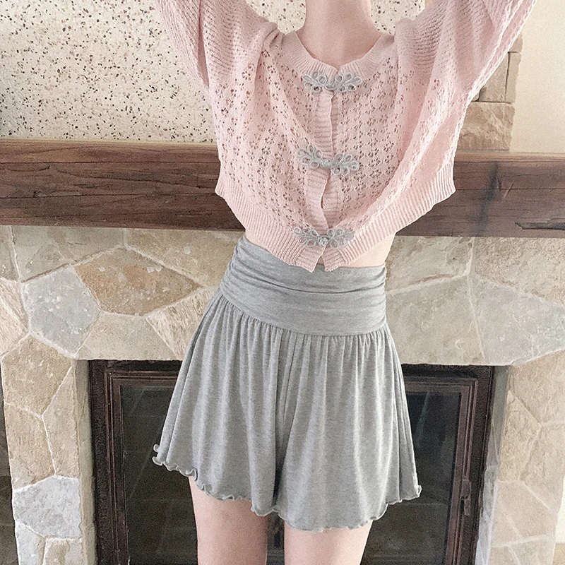 

Cute Shorts Women Summer High Waist Elastic Waist Soft Stretchy Fabric Solid Shorts for Sweet Girls Kawaii Clothes