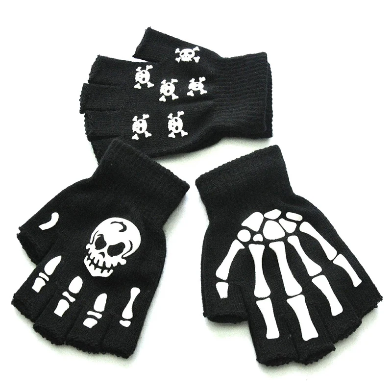 

Halloween Style Gloves Horror Skull Claw Bone Skeleton Half Gloves Novelty Unisex Mitten Gloves Winter Hand Warmer Glove