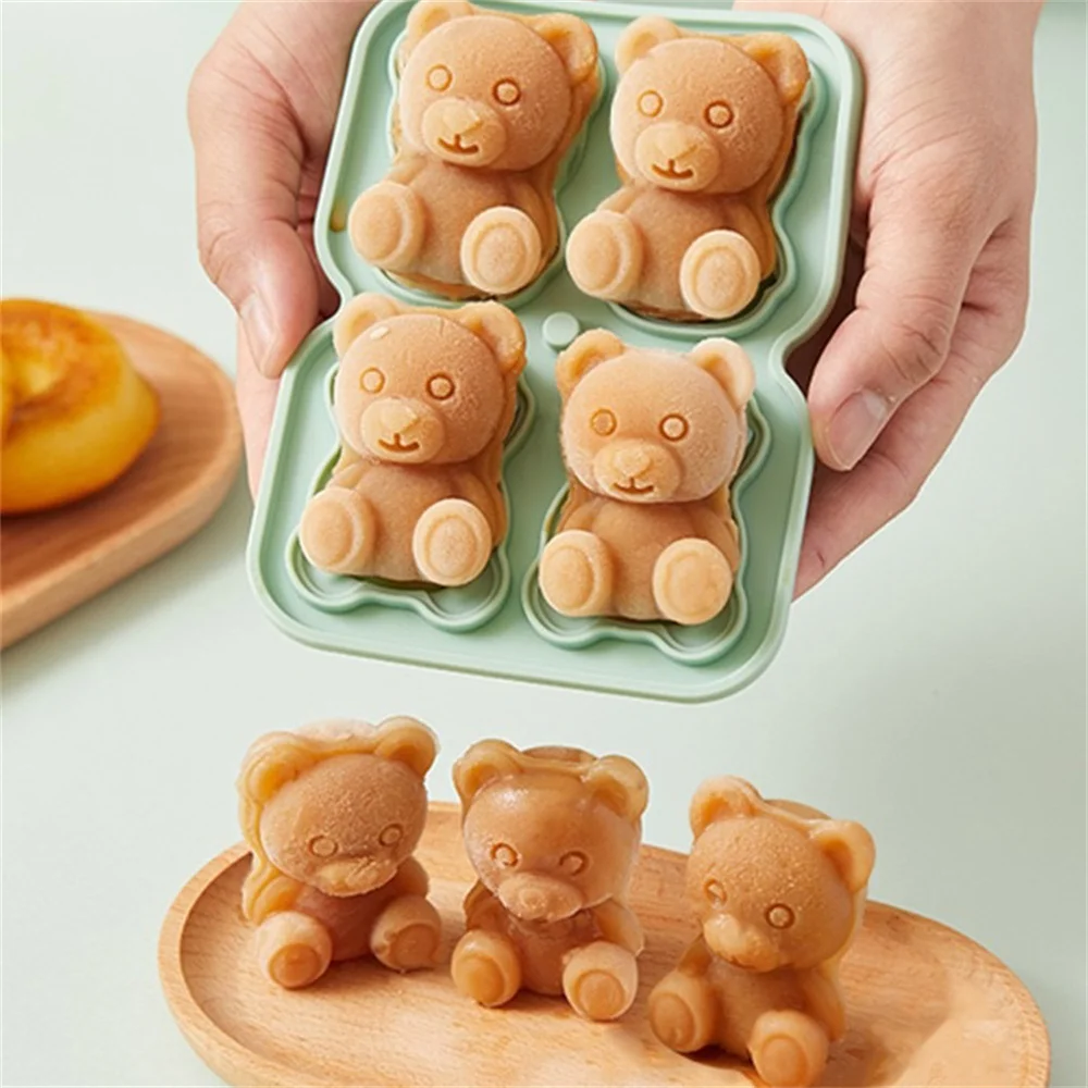 

4 Grids Cute Bear Ice Cube Silicone Mold with Lid Ice Ball Maker Ice Tray Whiskey Cocktails Juice Drinking Decor Kitchen Mold