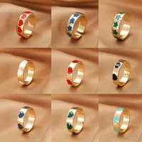ins colorful heart open rings for women vintage metal star adjustable finger ring jewelry party wedding gift 2022 new wholesale