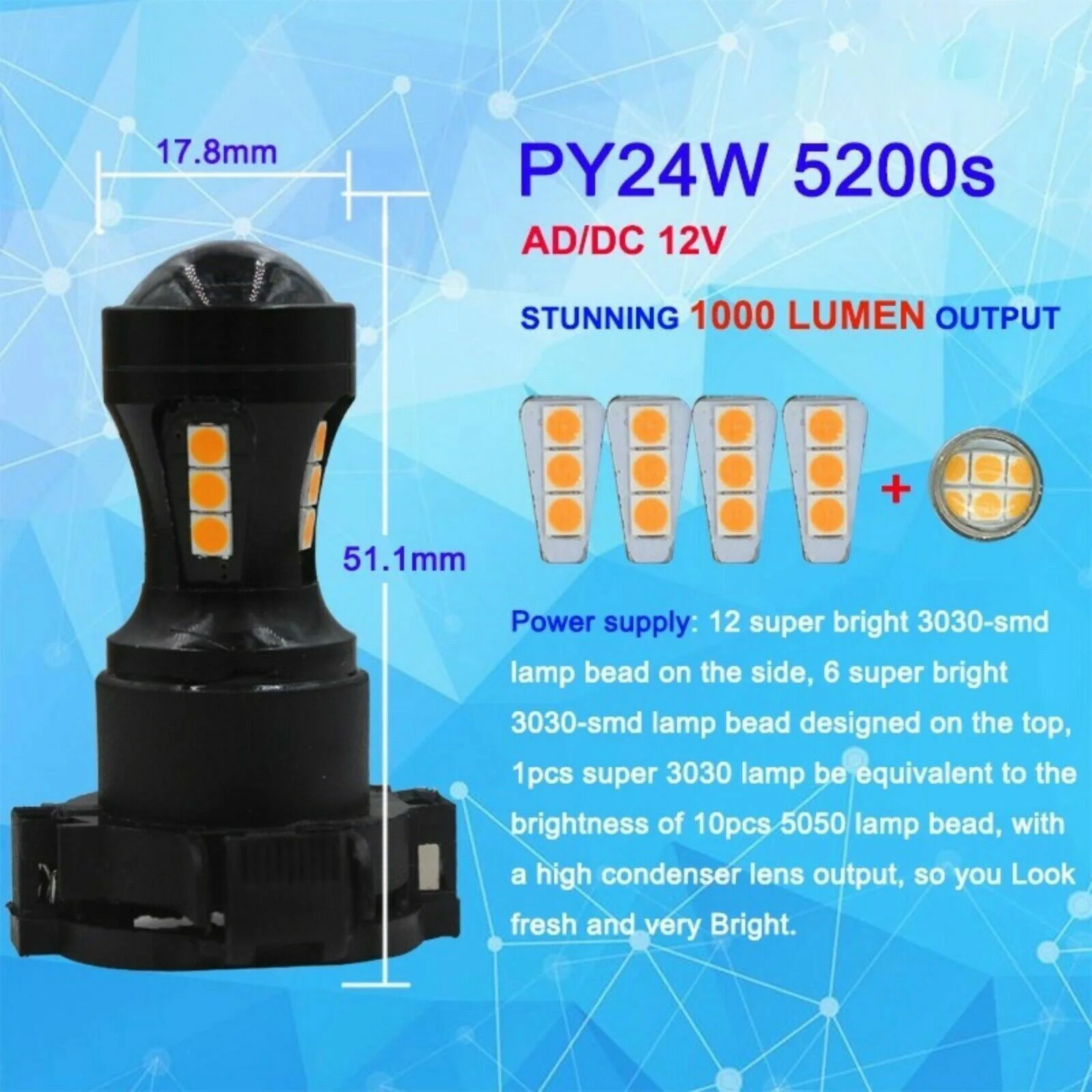 2 шт. янтарно-желтые PY24W 5200s светодиодные лампы Canbus для Audi Q5 B8 A4 BMW E90 E91 E92 E93 E83 F25 E70 F10