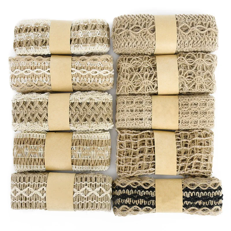 

2m/Roll Width 3.5~5CM Hollow Design Natural Hessian Jute Twine Burlap Ribbon Christmas Home DIY Decoration Rustic Wedding Decor