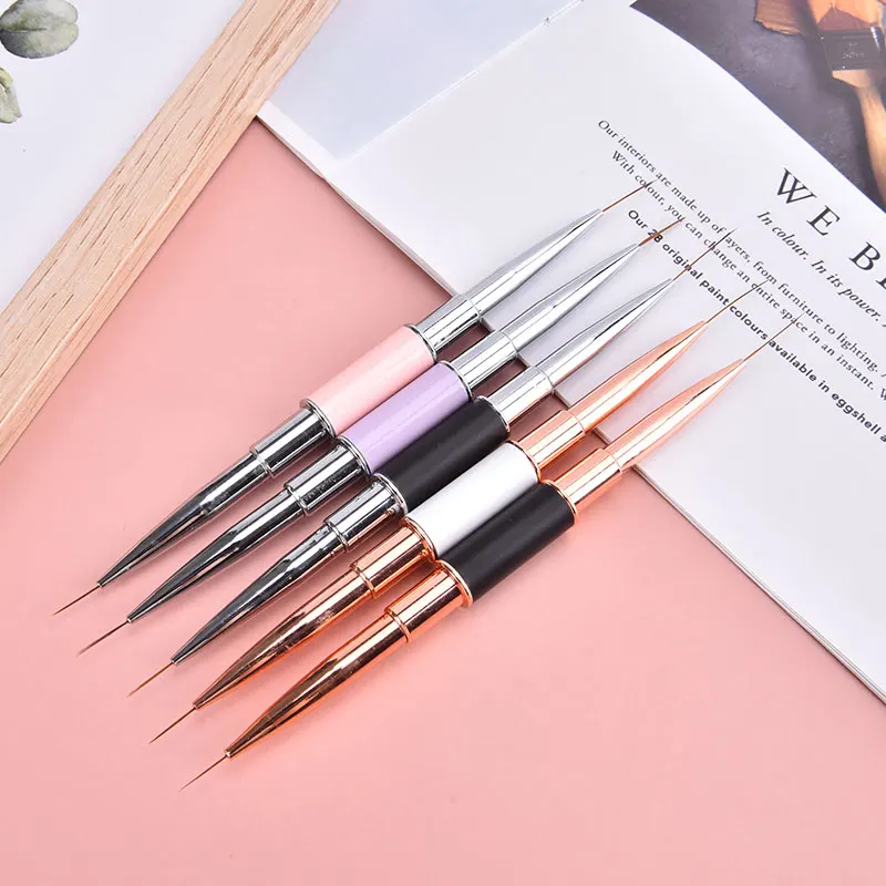 

1Pc Marble Handle Nail Liner Brush Carving Flat Round UV Gel Painting Brush Line