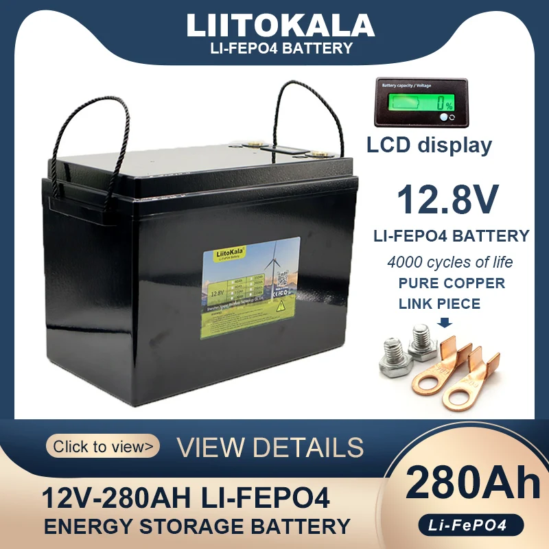 

Liitokala 12.8V 280Ah LiFePO4 Battery Pack With 12V 4S BMS For RV Campers Golf Cart Off-Road Solar Wind Batteries Tax Free