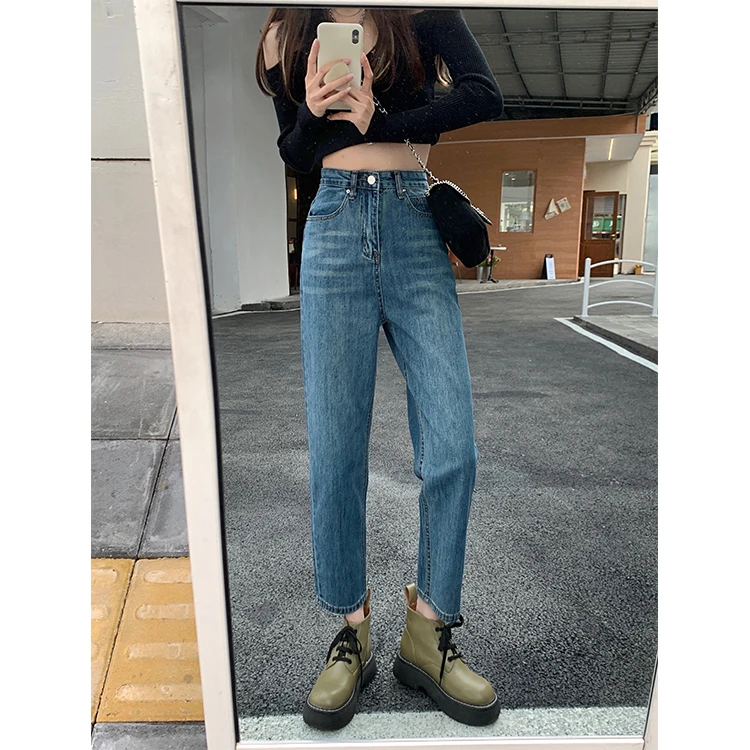 DD3285 Retro nine-point jeans new high-waisted slim all-match radish straight long pants jeans