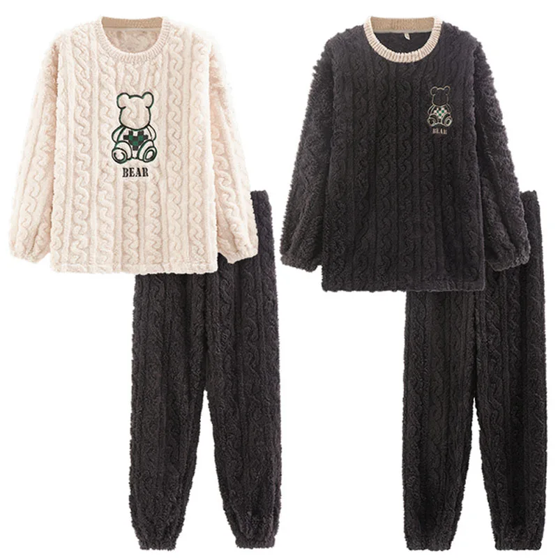 QUHENG 2022 Winter Couples Pyjamas Sets Women Man Thicken Hoodies Pajamas Cartoon Lovers Soft Warm Women Homewear Sleepwear Set