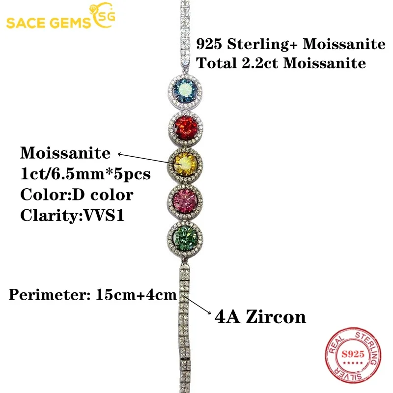 Фото Браслеты SACE GEMS GRA, сертифицированные D цвета, всего 5 карат, муассанит, стерлинговое серебро 925 пробы, 19 см для женщин, ювелирные украшения для помолвки и вечеринки №4