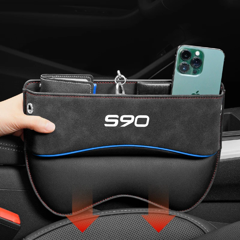 

Multifunction Seat Crevice Storage Box For Volvo S90 auto logo Car Seat Gap Organizer Seat Side Bag Reserved Charging Cable Hole