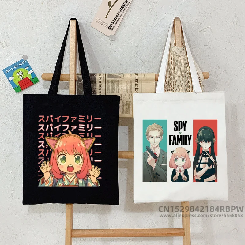 

Сумка-шоппер SPYFAMILY женская с японским аниме, парусиновая сумочка-тоут с графическим принтом в стиле Харадзюку, мешок на плечо для всей семьи Spy x, Ulzzang
