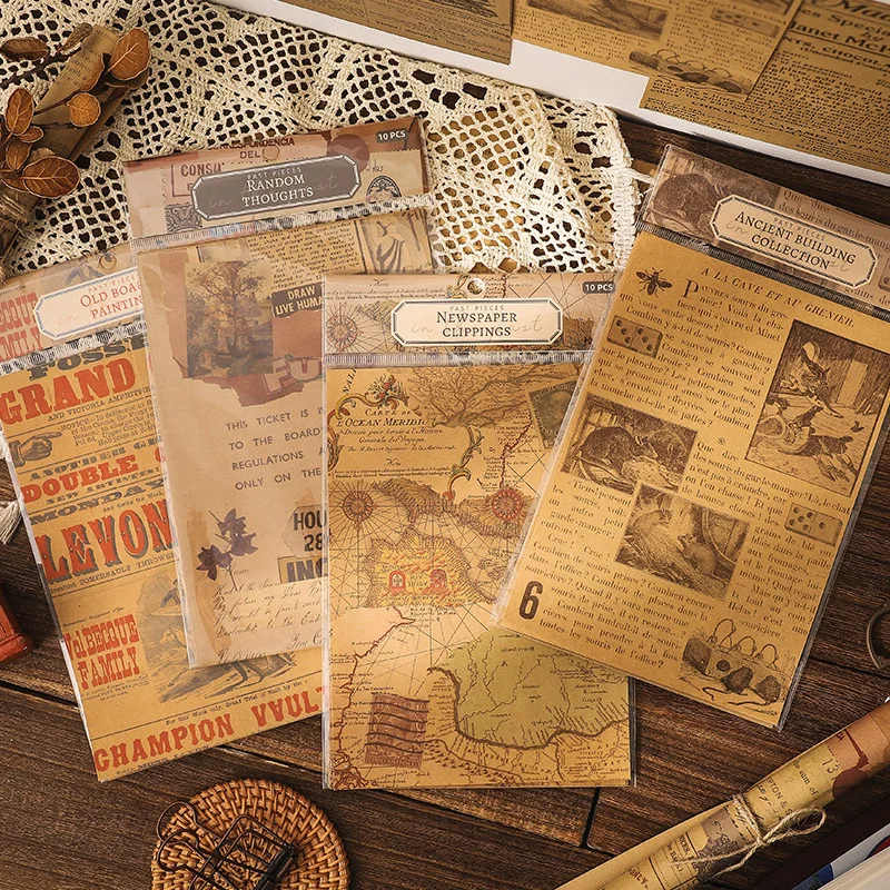 

10pcs Memo Pads Material Paper Fragments of the Past Junk Journal Scrapbooking Cards Retro Background Decoration Paper