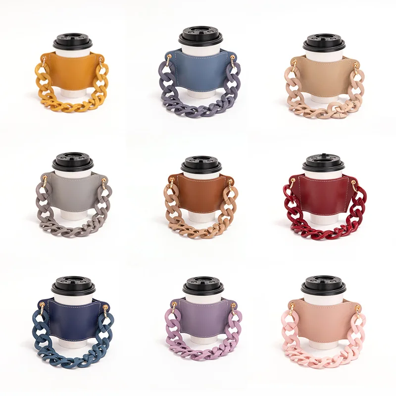 

Removable Chain Cup Cover Coffee Cup Cover PU Leather Portable Portable Anti-scalding Heat Insulation Tea Cup Protective Cover