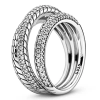 authentic 925 sterling silver sparkling triple band pave snake chain pattern ring for women wedding party europe pandora jewelry