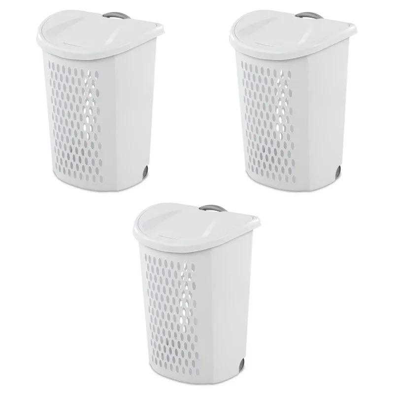 

Wheeled Plastic Laundry Hamper, White, Set of 3