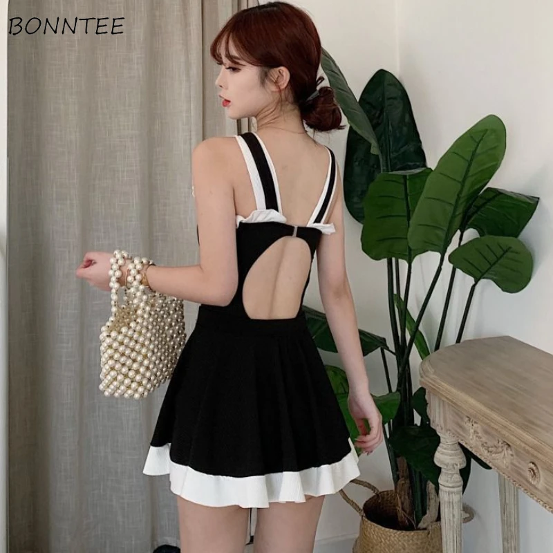 

Cover-up Women 2 Pieces Backless Off Shoulder Patchwork Sexy Beach Style Female Ruffled Casual Popular Simple BF Summer Cozy Ins