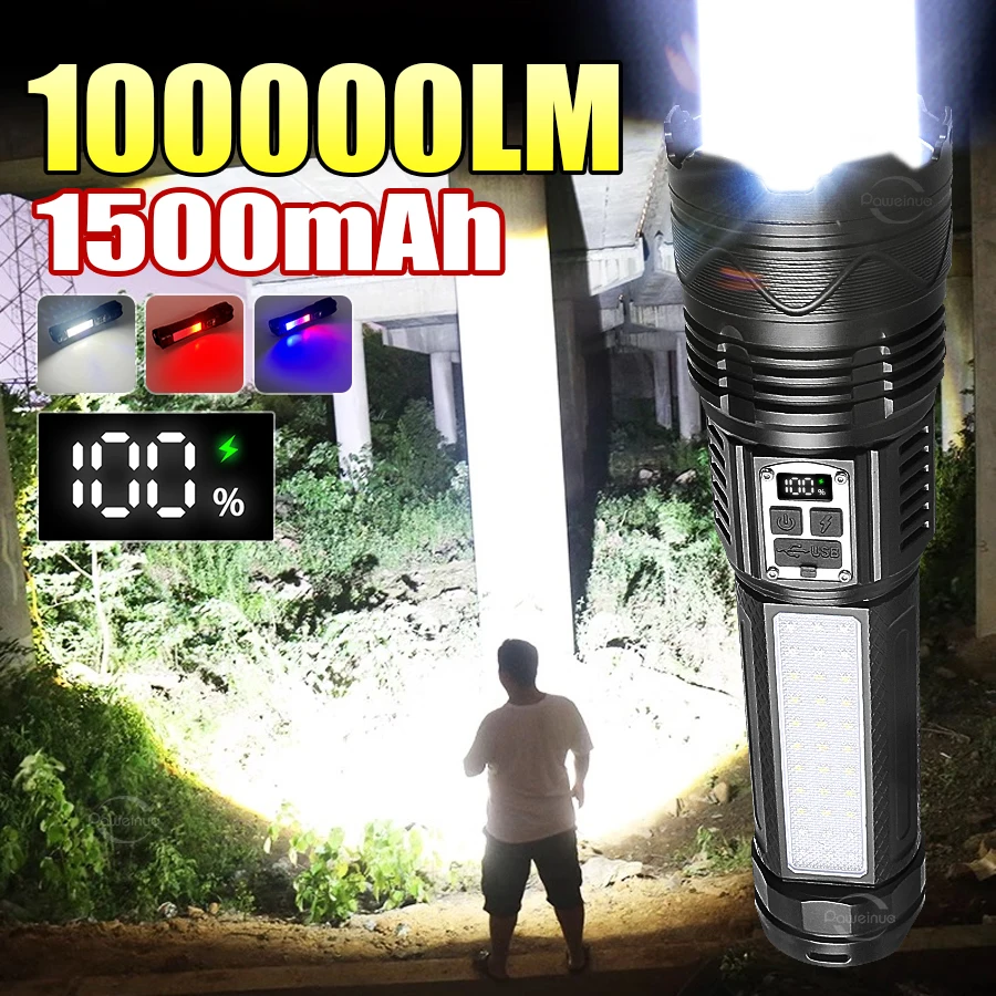 Встроенный аккумулятор 15000 мАч 1000 Вт самые мощные светодиодные фонарики