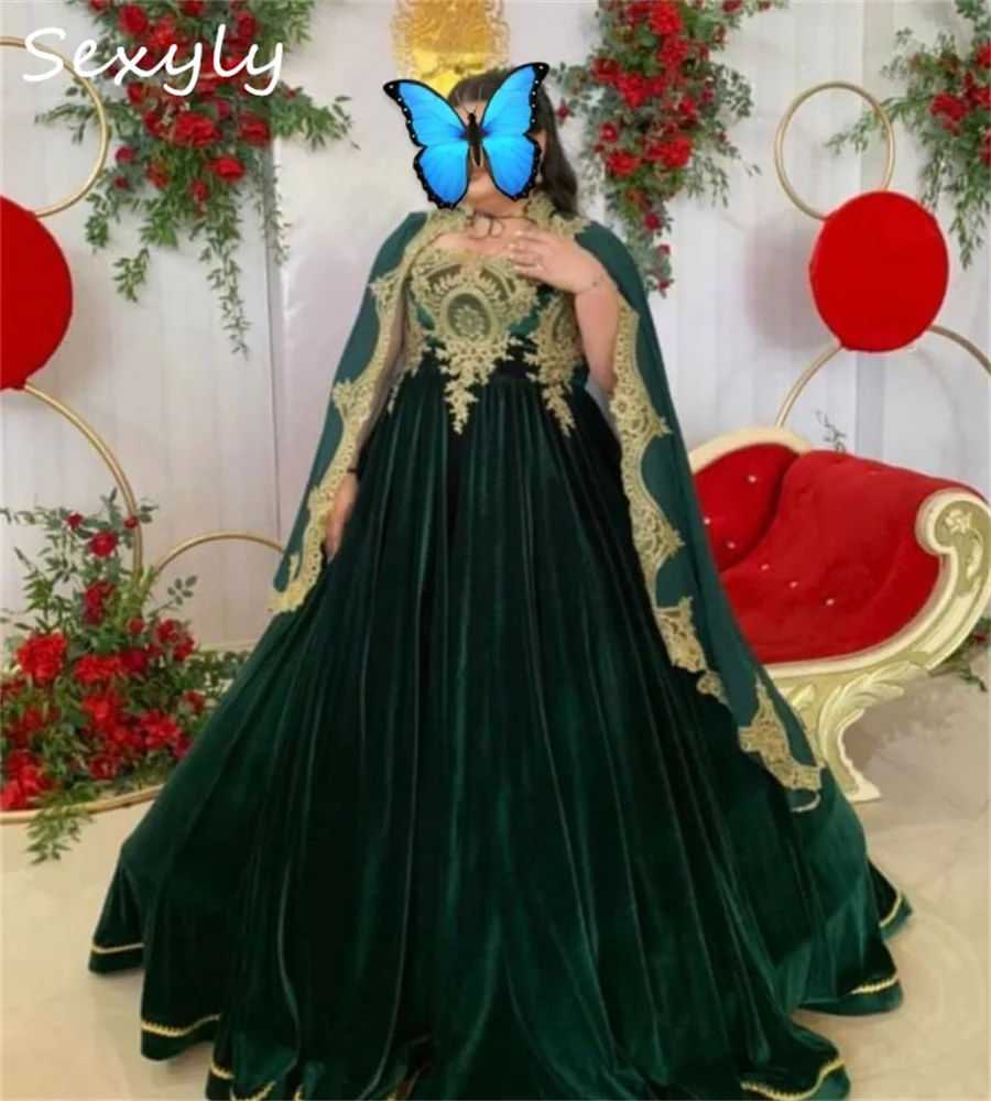 Арабское зеленое вечернее платье с накидкой для выпускного вечера из Дубая