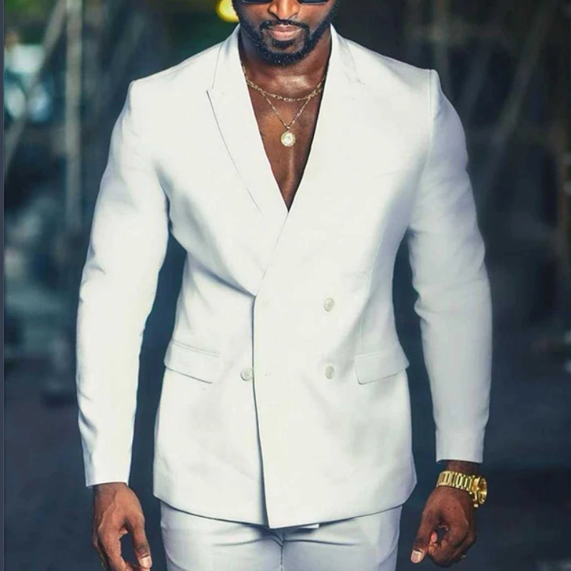 

Double Breasted African Set Suits for Men Wedding Prom Slim Fit 2 Piece Custom Male Fashion Groom Tuxedo (Jacket + Pants)